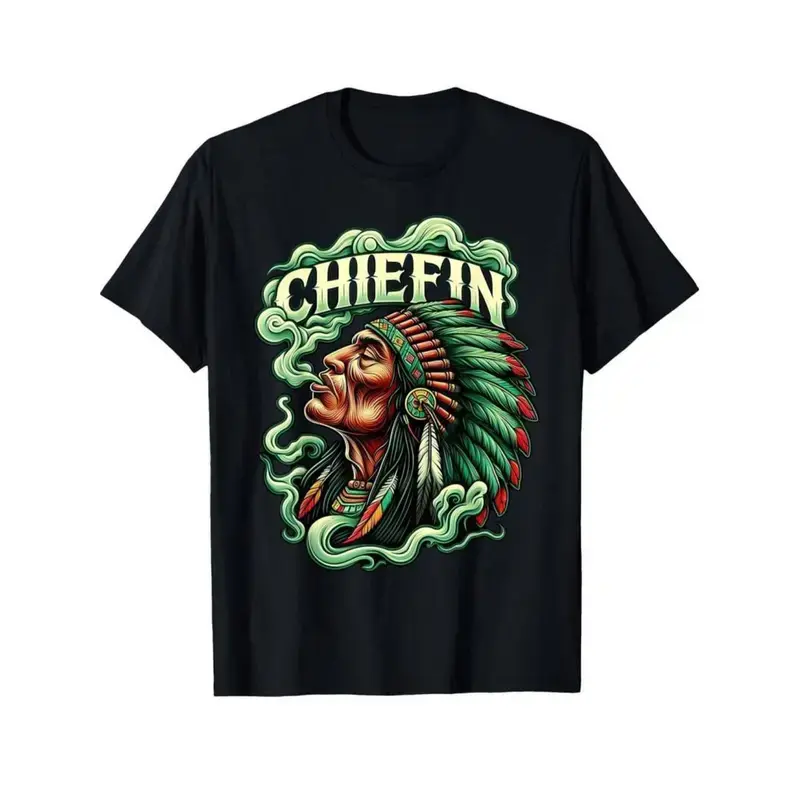 Men's T-shirt 100% Cotton,Chiefin Weed Pattern Smoking Retro 420 CannabisPattern Pot THC Smoker T-Shirt 220gsm Cotton Round Neck Short Sleeve Casual T-Shirt
