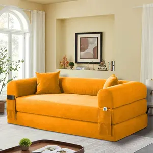 Compression Sofa - Convertible Floor Foldable Sofa Bed - With 2 Pillows, Corduroy, Queen Size