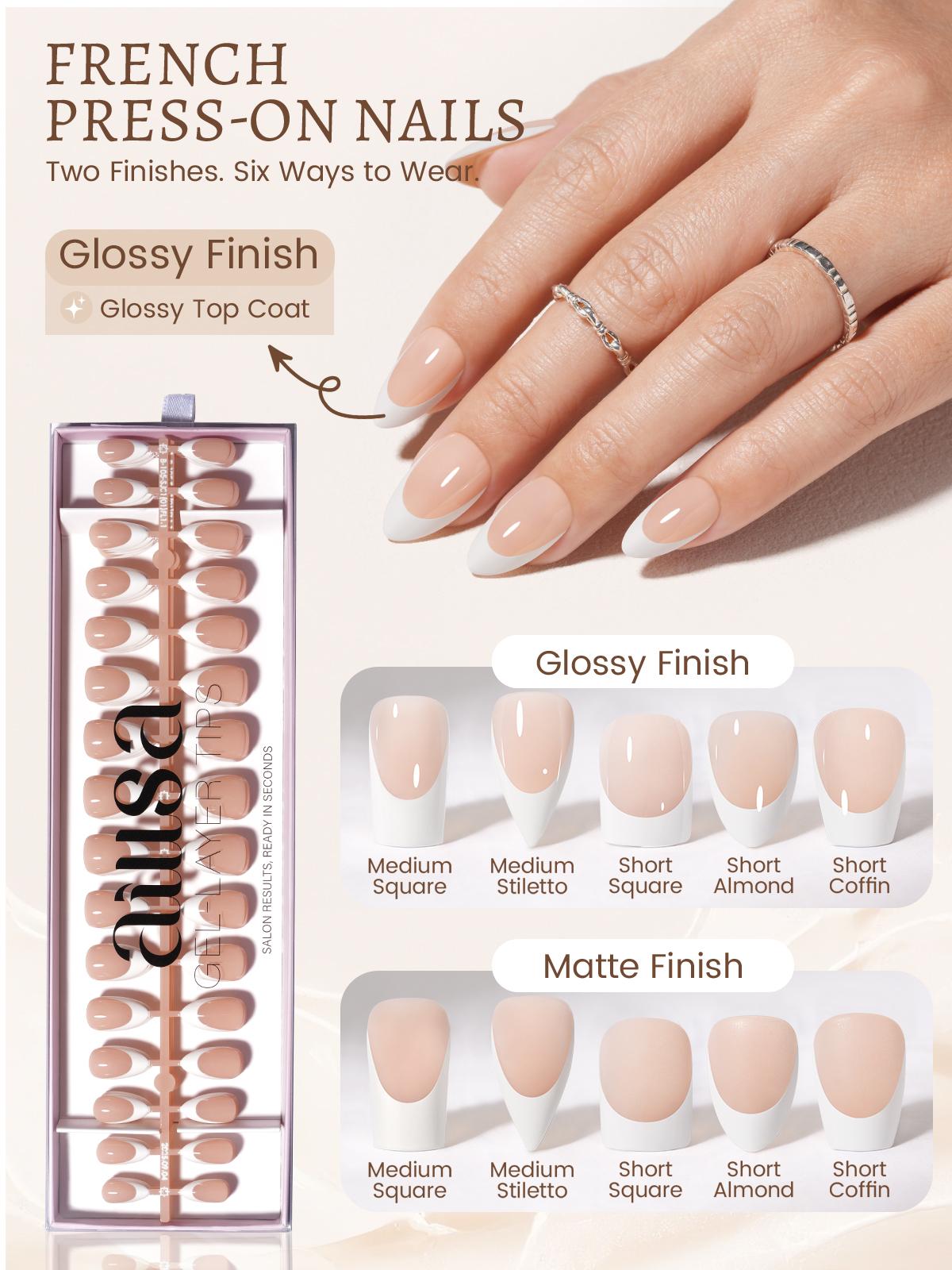 Aillsa Nude Base French Tip Press On Nails with Glossy or Matte Finish | Ready-to-Wear & DIY Options, Clean&Elegant Look for Dates, Events & Weddings