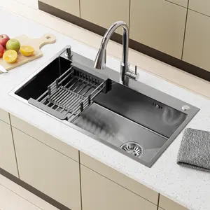 304 stainless steel large capacity kitchen sink, scratch resistant and heat-resistant, soundproofing treatment, equipped with various accessories