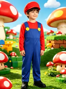 Boys' Halloween Costume Set with Hat, Fitted Colorblock Tee and Short Pants, Party Cosplay for All Seasons, Super Leo Brothers Performance Wear
