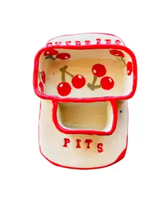 Handmade Ceramic Cherry Tray with Separate Pit Holder – Unique Pottery Dish for Serving Cherries, Appetizers, Snacks, Tapas – Functional and Decorative Kitchenware, Perfect for Entertaining or Gifting