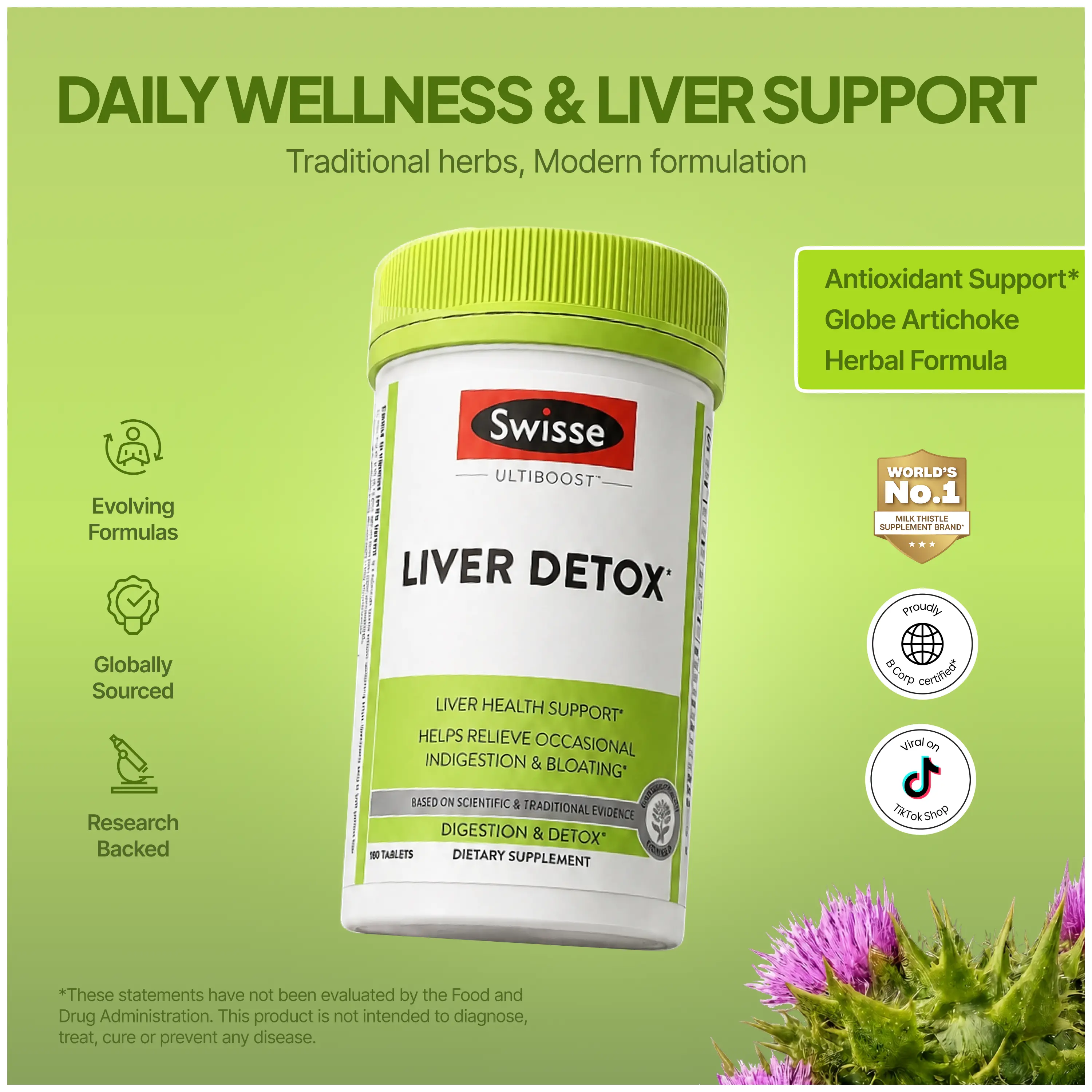 Swisse Liver Cleanse Detox & Repair, Liver Detox & Liver Support Supplement for Liver Health, Milk Thistle with Turmeric & Artichoke, 180 Tablets Daily Liver Supplement Herbal Detox Capsules Liver Detox Bundle Natural