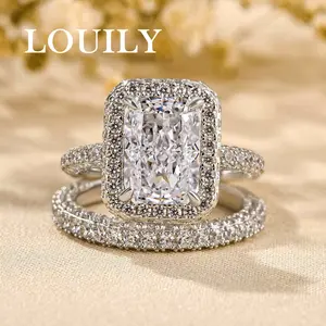 Louily Jewelry 3.5ct Luxury Halo Radiant Cut Wedding Ring Set,Bridal Set Rings,Women's Ring Jewelry,Wedding Ring Set for Daily,Travel,Proposal,Birthday,Anniversary