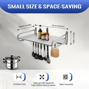 Microwave Wall Mount Stainless Microwave Oven Rack Wall-Mounted Kitchen Shelf with Hooks For Microwaves Toasters Storage Tool Organiser
