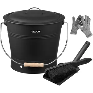 VEVOR Ash Bucket, 4 PCS with Lid, Shovel, Broom and Gloves, Metal Fireplace Charcoal Bucket and Ash Can, 2.6 GAL Large Capacity for Fireplace, Fire Pits, Wood Burning Stoves, Indoor and OutdoorVEVOR Super Brand Day
