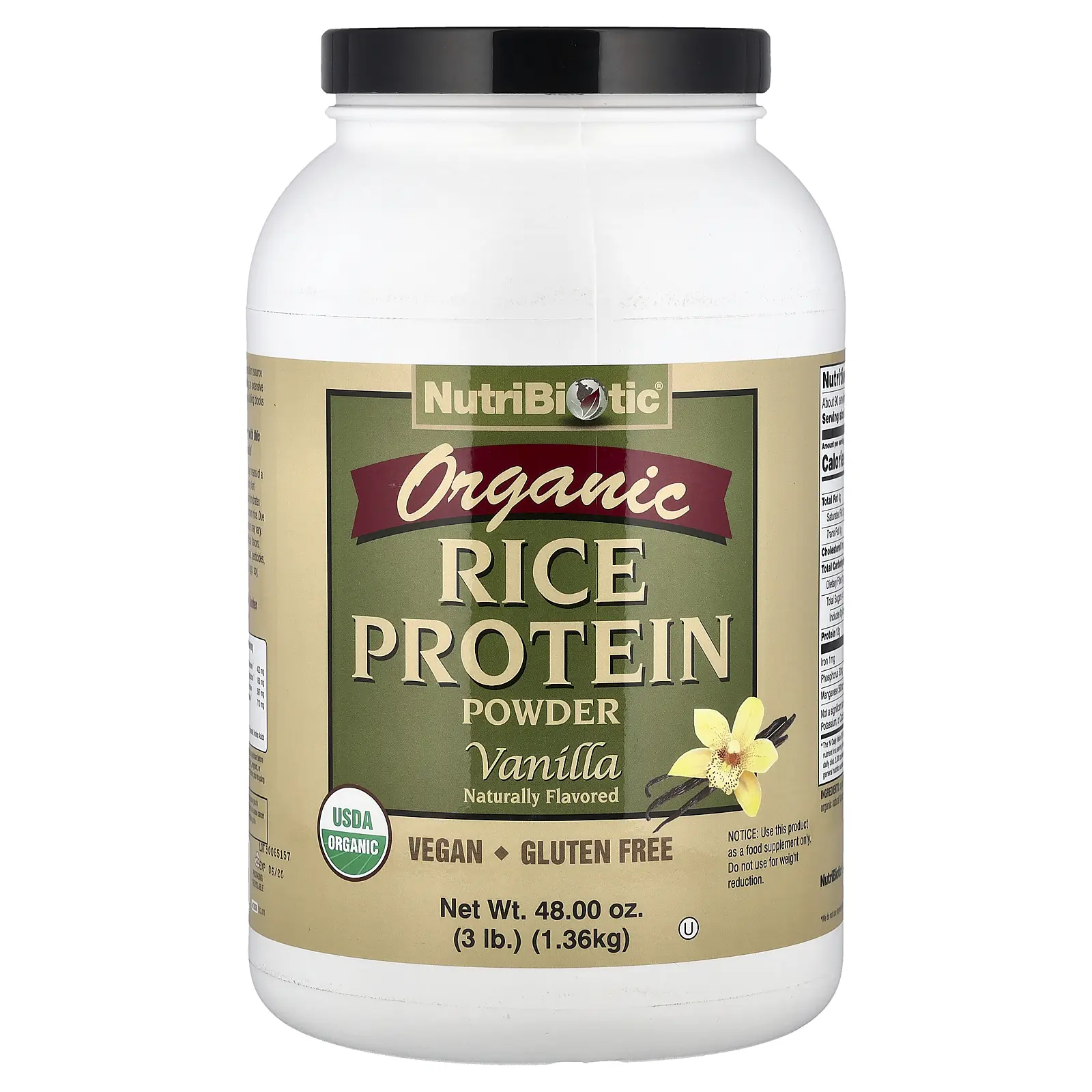 NutriBiotic Organic Rice Protein Powder, Vanilla, 3 lb (1.36 kg)