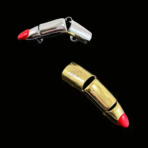 Chrome Cyberpunk Knuckle Ring; Android Full Finger Jewelry in Gold and Silver with Red Enamel Nail Illusion; Articulated and Adjustable