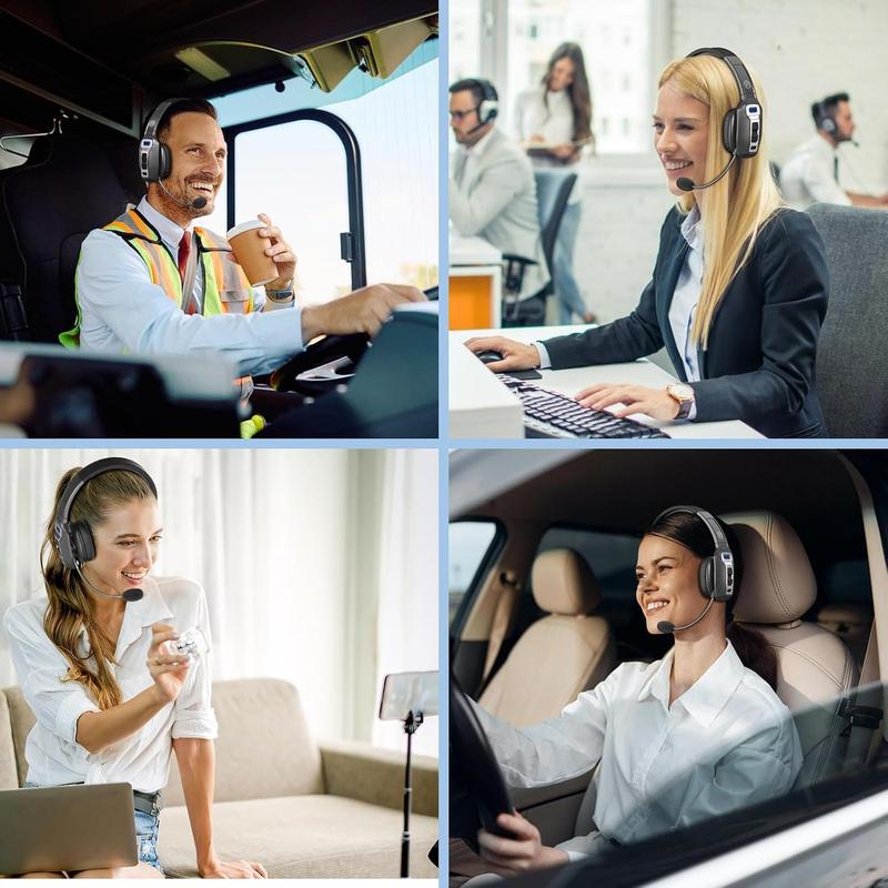 Trucker Bluetooth Headset with AI Noise Cancellation Microphone, Trucker Headset with 65Hrs Talk Time & Mute Button, Multipoint Connection, Bluetooth Headsets Fit for Truck Drivers/Cell Phones