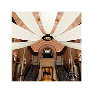 Ceiling Curtain Chiffon Curtains Wedding Ceiling Drapes 6 Pack Drapery Fabric Sheer Fabric For Draping 5 Ft X 30 Ft Tent Drapes Ceiling Drapes For Weddings Decorations Arch Drapes, Beige