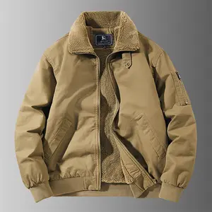 Men's Sherpa-Lined Fleece Jacket Khaki Classic Design Cozy Winter Vibe Sherpa Lining for Warmth