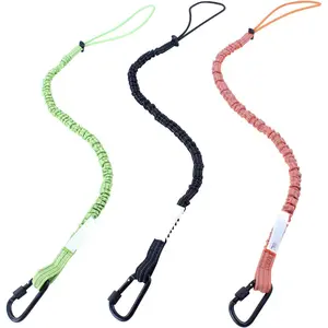 3 Pack Retractable Tool Lanyard, Safety Fall Protection Tools Leash with Aluminum Screw Lock Carabiner Clip and Adjustable Loop End, Tough Scaffold Tether for Construction Roofing (Black+Orange+Green)