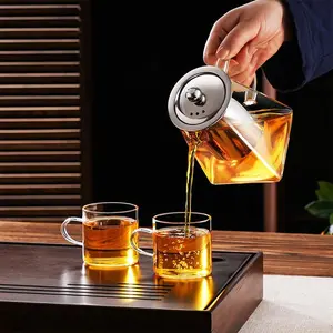 Glass Teapot, 18.6oz Clear Tea Kettle with Removable Stainless Steel Infuser, Tea Pot for Home Office Dormitory Camping Travel, without Cup