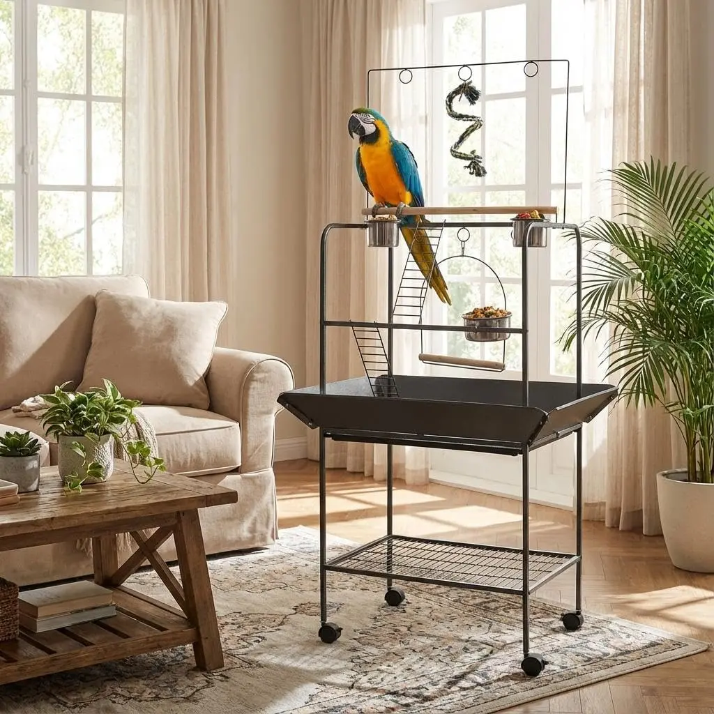 Bird PlayStand, 62 Inch Parrot Stand with Wheels, Bird Stand Activity ...