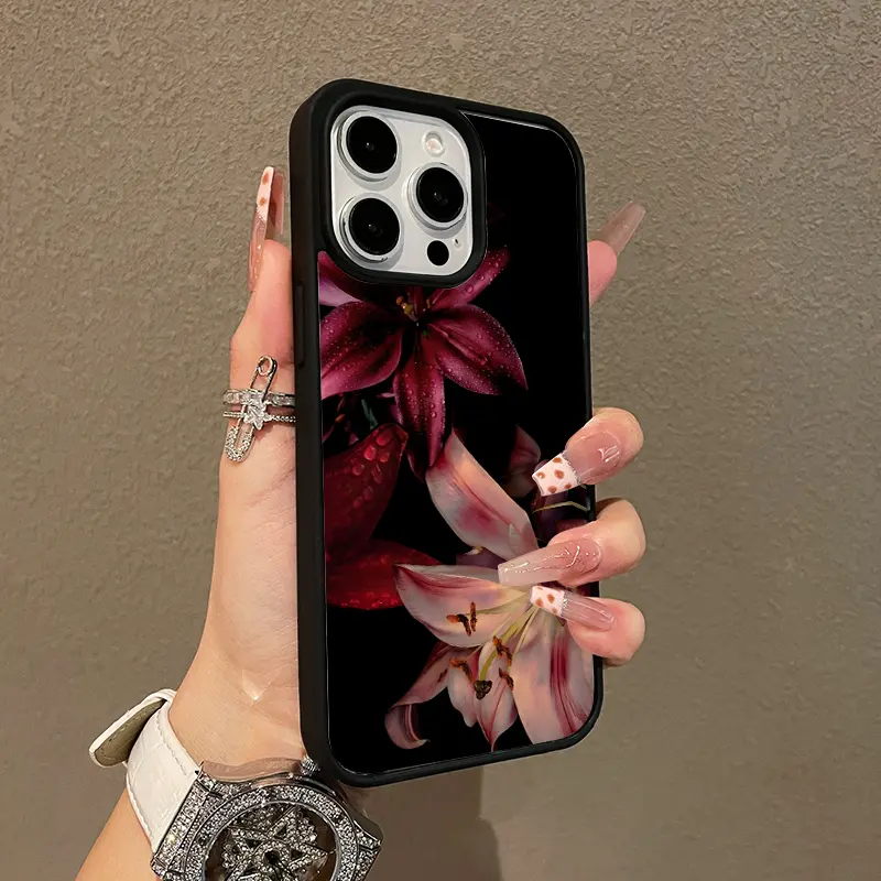 Magnetic MagSafe-Ready Smartphone Case for iPhone 11/12/13/14/15/16/17 Pro Max, Burgundy Lily, Ultra-Thin, Shockproof Handheld Cellphone Protection for Girls’ Devices, Resistance