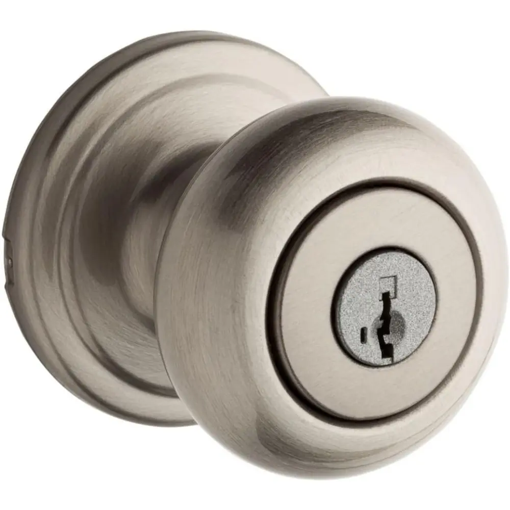 Satin Nickel Door Knob with Lock and Key - Secure Keyed Exterior Handle, Pick-Resistant SmartKey Rekey Security, Microban Protection, Durability for Front Entrance & Bedroom