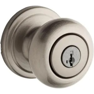 Entry Door Knob with Lock and Key, Secure Keyed Handle Exterior, Front Entrance and Bedroom, Satin Nickel, Pick Resistant SmartKey Rekey Security and Microban