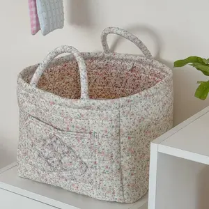 Floral pattern quilted fabric basket, used for storing clothes, car trunk storage basket, machine washable This woven design is used to organize room clutter and everyday items, has a large storage capacity, and can be used to store clothing
