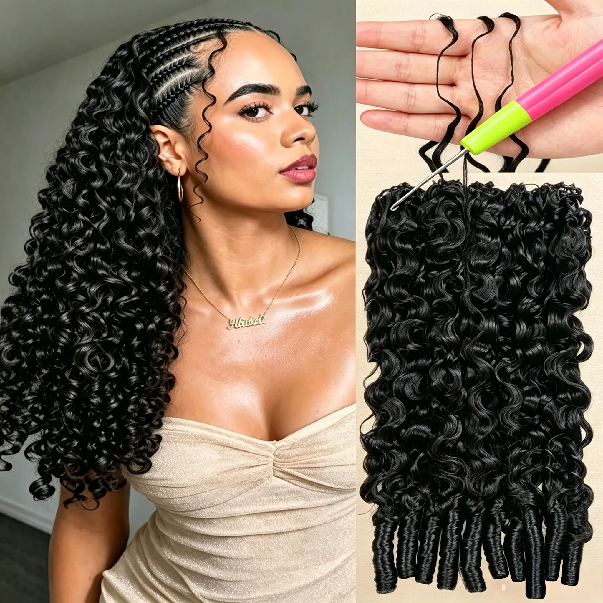 Burmese Curly Crochet Human Hair Knots Feather Crochet Hair Extensions For Women Invisible Knotless Pre-Separated Feather Crochet Hair