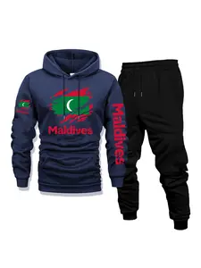 Men's Casual Fleece Hoodie & Pants 2-Piece Set, Maldives Print - Outdoor Activities, Daily Versatile & Breathable, Front Kangaroo Pocket, Fall & Winter Wear, Perfect as a Surprise Gift