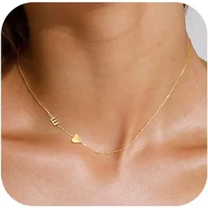 Dainty Gold Initial Necklaces for Women,14k Gold Plated Sideways Letter Necklace Personalized A-Z Name Heart Choker Necklace Tiny Cute Monogram Necklace Jewelry Gift