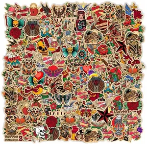100Pcs Vintage and Conservative Graffiti Tattoo Stickers, Retro Horror Stickers Pack for Adults Mens Teens, Vinyl Cool Stickers Deals for Laptop Water Bottle phone (Vintage Horror Stickers)