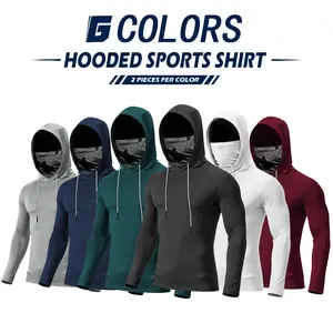 LIFE KEEPS MOVING Men’s slim-fit solid-color long-sleeve hooded sports shirt with thumb holes, made from skin-friendly, breathable, comfortable material; lightweight outdoor fishing hoodie/shirt for men’s everyday exercise and fitness wear.