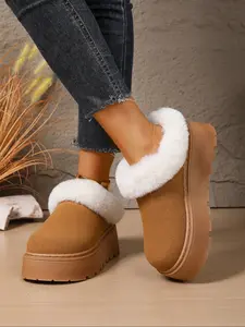 Women's Winter Plush Snow Boots, Thick Sole Warm Ankle Booties, Anti-Slip Short Boots, Insulated Cotton Shoes for Cold Weather