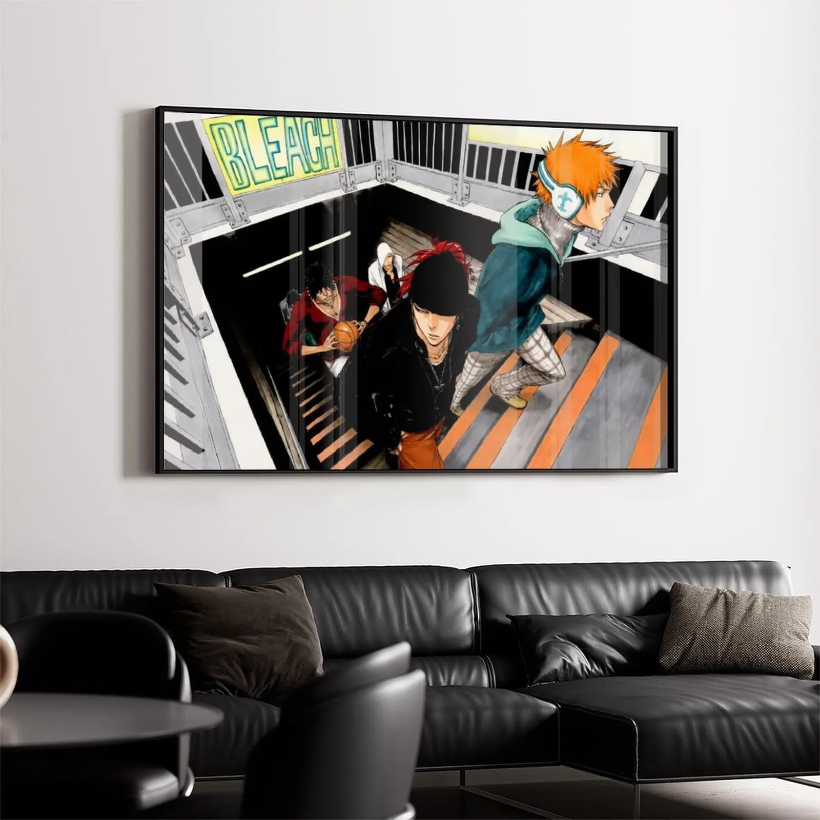 Anime star canvas poster, Bleach Ichigo Kurosaki Uryuu Renji casual street style print, classic shonen anime character collection, decoration for game room, bedroom, dormitory, study room, must-have collectible for Bleach anime fans