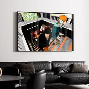 Anime star canvas poster, Bleach Ichigo Kurosaki Uryuu Renji casual street style print, classic shonen anime character collection, decoration for game room, bedroom, dormitory, study room, must-have collectible for Bleach anime fans