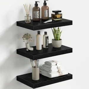 Fun Memories Floating Shelves for Wall 16 Inch Set of 3, Farmhouse Floating Shelf with Invisible Heavy Duty Bracket, 10 Inch Deep Bathroom Shelves for Storage, Living Room, Kitchen, Decor, Black