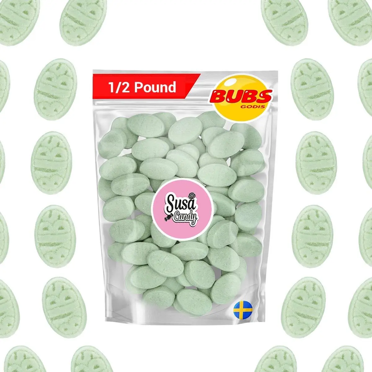 Bubs Sour Pear - 1/2 Pound Bag - Soft Sour Candy - Swedish Candy - Gluten Free