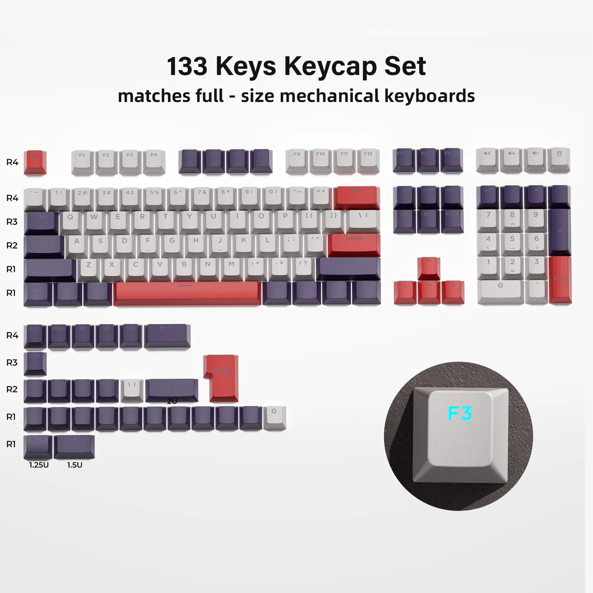 XVX PBT Double Shot Shine Through Keycaps Cherry Profile Full Size Keycaps Set 113-Keys（only keycap, not include a keyboard）