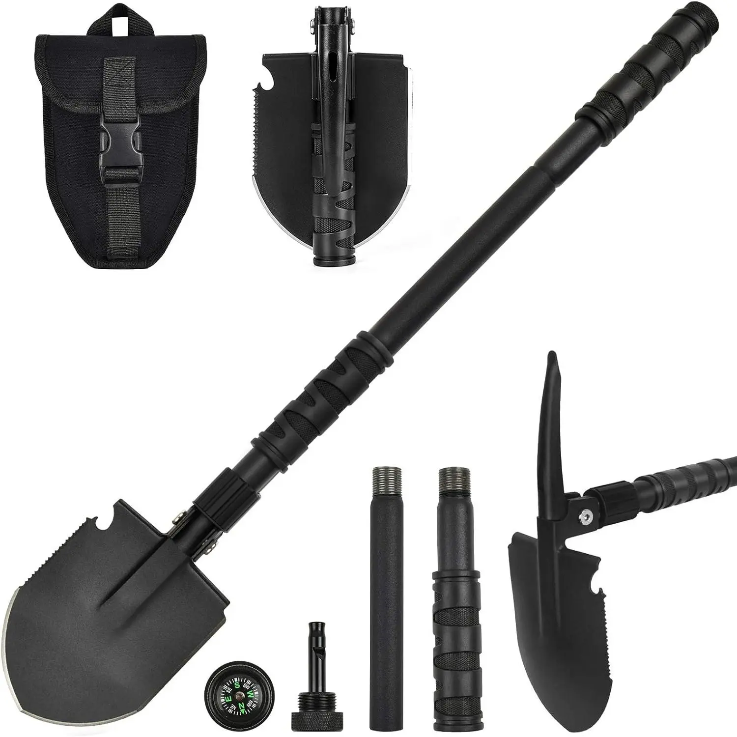 Folding Shovel, (24.21'') Camping Shovel, Survival Off Road E Tool Shovel, with Pickaxe, Portable Bag, High Carbon Steel, for Digging, Backpacking, Hiking, Gardening, Emergency, Outdoor garden poly  shovel