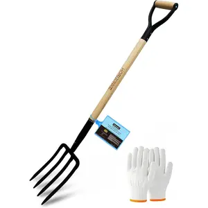 Fork,4-Tine Pitchfork,Spading Digging Fork,Forged Y-Grip, Wood Handle,45Inch