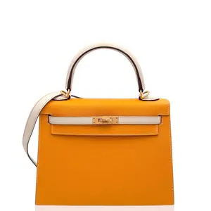 Pre-owned HERMÈS Leather tote bags Hermes Horse Shoe Kelly 25 Epsom 9V Jaune D’or 10 Craie (0429p0)