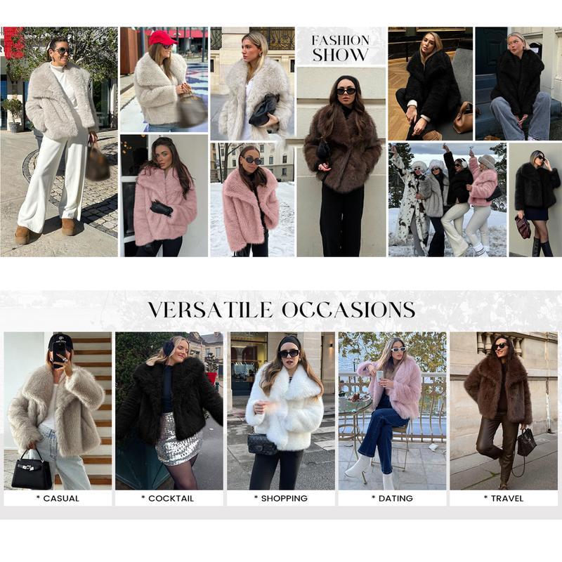 Women's Cropped Faux Fur Jacket – Elegant Fuzzy Winter Coat With