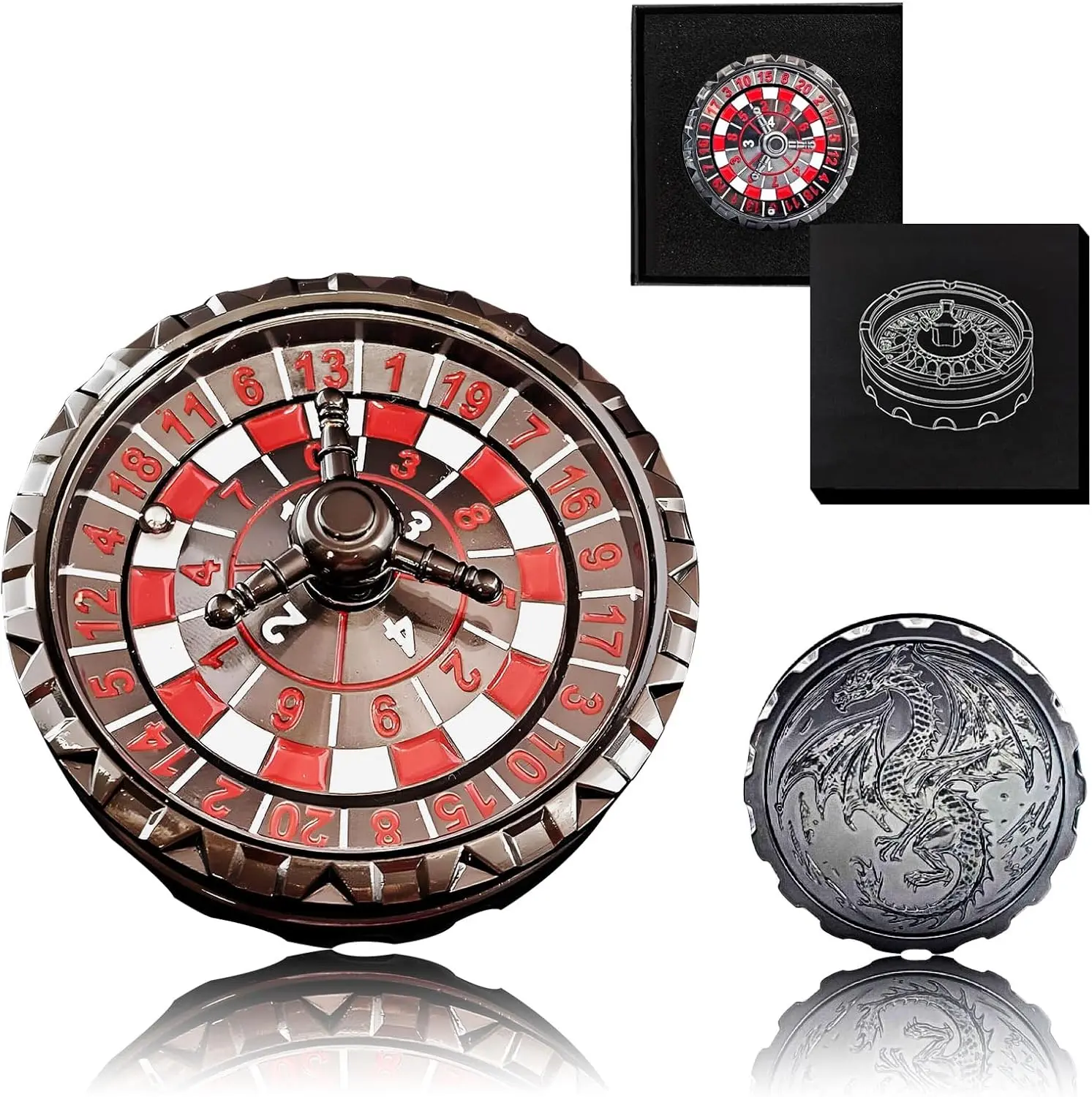 DKD Roulette Dice Spinner – 1pc Metal DND Spinner with 3D Relief | Mechanical DND Dice with Gorgeous Gift Box for Rolling Game(D20)Perfect Easter Gift