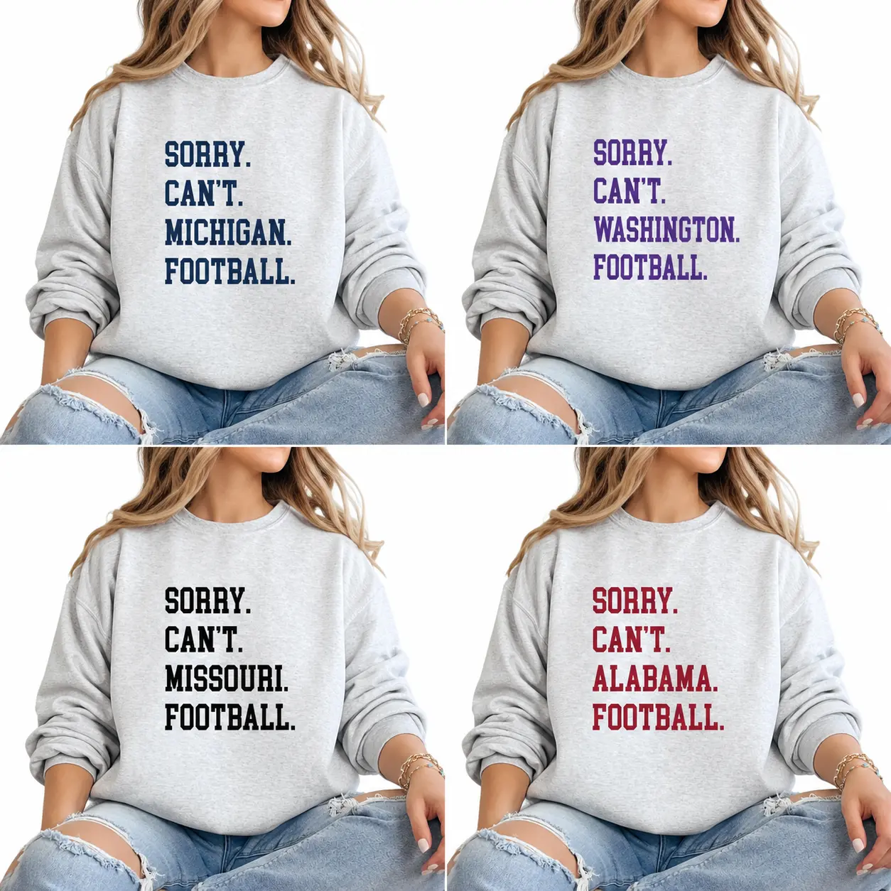 Women's Unisex Printed College Football "All Team Sorry Can't" Hoodie, Casual Long-Sleeve Top