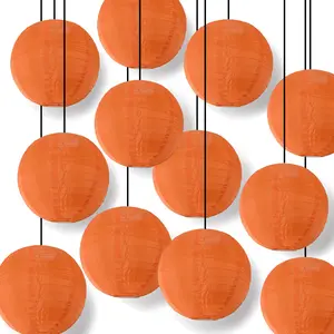 BULK PACK (12) 24 Inch Orange Shimmering Nylon Lantern, Parallel Ribbing, Durable, Hanging