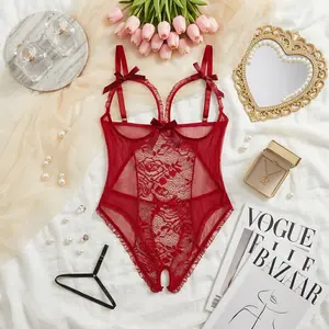 Women's Sexy Deep V Neck Halter Lace Teddy Bodysuit, Soft High Stretch Floral Patchwork, Comfortable Breathable Fabric, All Seasons Wear