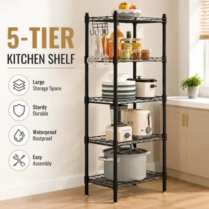SUOERNUO 5/6 Wire Metal Shelf Storage Rack Multilayer Display Hanging Organizer for Kitchen Laundry Garage Bathroom Pantry Closet Office Black Adjustable memorial day sale