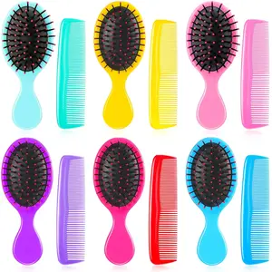 CHRISTMAS GIFT  12-Pack Mini Detangling Hair Brush and Comb Set: 6 Travel-Sized Detangler Brushes and 6 Fine-Wide Tooth Combs for Unisex Haircare Heatless
