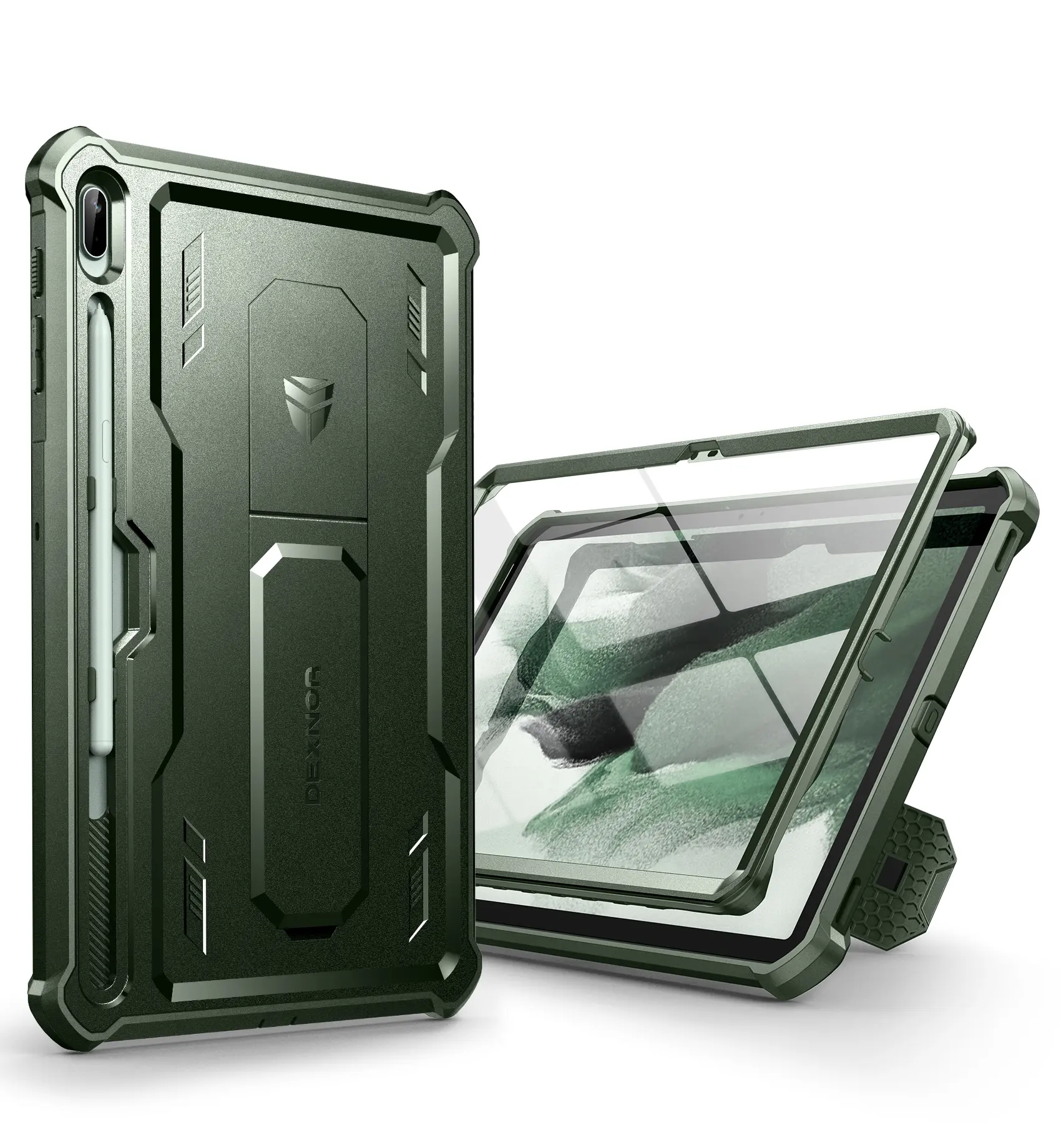 Dexnor Tablet Casing Accessory for Samsung Galaxy Tab S8+ (2022)/Tab S7+ (2020) 12.4in Polycarbonate Heavy-Duty Shockproof Full-Body Protection Cover with Built-In Screen Protector, Kickstand & Pen Holder, Accessories, Hollow Back, Screen Guard
