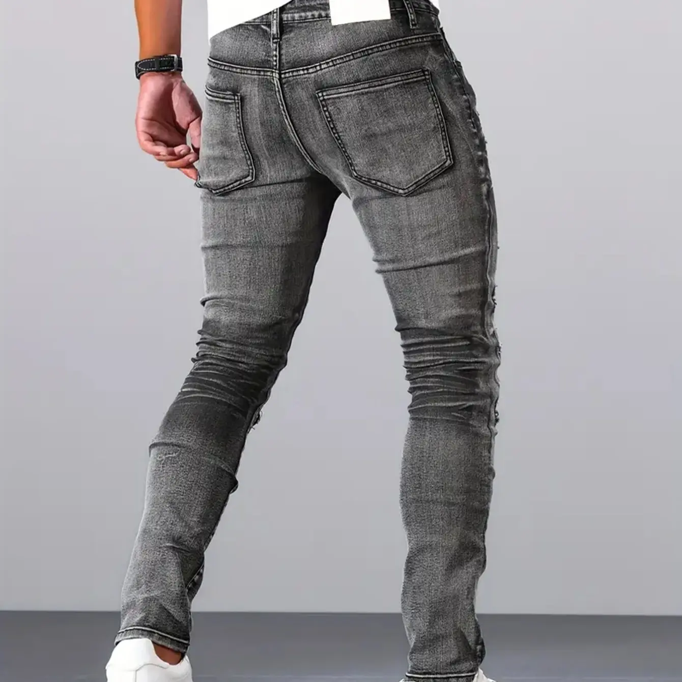 Skinny Fit Denim Jeans Distressed Ripped Patchwork Design Edgy Essential for Urban Street Style Outfits