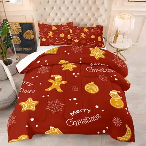 Christmas Gingerbread Man Themed Quilt/Comforter Set (2/3 Pcs): Includes 1 Quilt + 1/2 Pillowcases (No Filler), Gingerbread Men, Candy Canes, Holly Berries, Gingerbread Houses, Etc., for Bedroom, Christmas - Themed Guesthouse, Kids' Room, Holiday Party