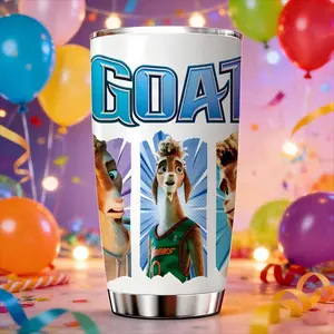 Auracup 1 Pc Insulated Mug, Tumbler with Movie Style Goat Basketball Pattern, 20oz Double Wall Vacuum Stainless Steel Design, Keeps Drinks Hot for 12 Hours and Cold for 24 Hours, Leak Proof Lid, Cinematic Sport Theme with Celebration Party Vibe, Durable