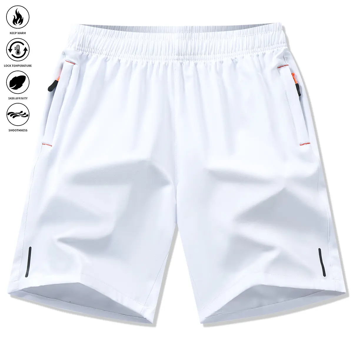 Men’s Quick-Dry Above Knee Sports Shorts - Lightweight, Breathable, Non-Stretchy Fitness Bottoms with Zipper Pockets, Drawstring Waistband for Running, Gym Workouts, Solid Color Casual Athletic Wear, Above Knee Men's Shorts