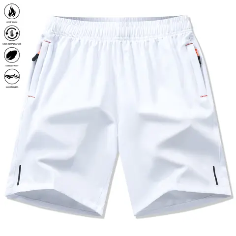 Men's Loose-Fitting Polyester Active Shorts - Quick Dry, Lightweight, Breathable, Non Stretch, Elastic Waist Drawstring, Zip Pockets, Machine Washable for Training, Running