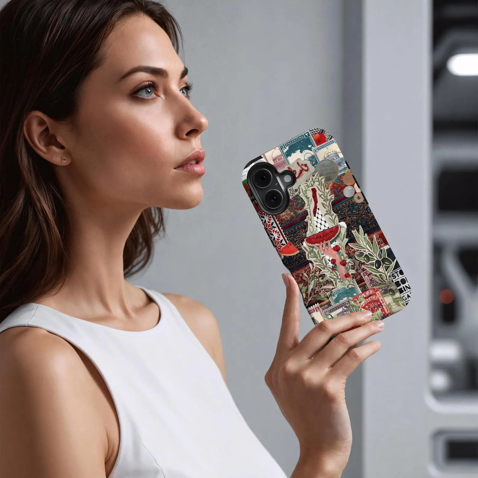 Palestinian Inspired Phone Case, Keffiyeh Watermelon Art, Olive Branch Middle Eastern Cover, iPhone 17 16 15 14 13 12 11, Samsung S25 S24